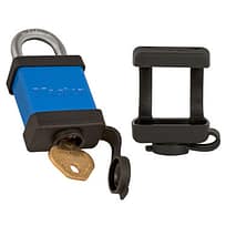 Weather-resistant padlocks are advisable. Rubber covers can prolong the life of a padlock that is used outdoors.