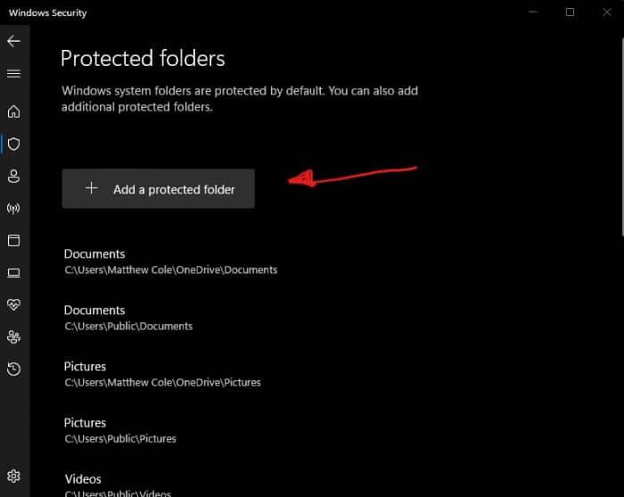 add a protected folder to protect against ransomware