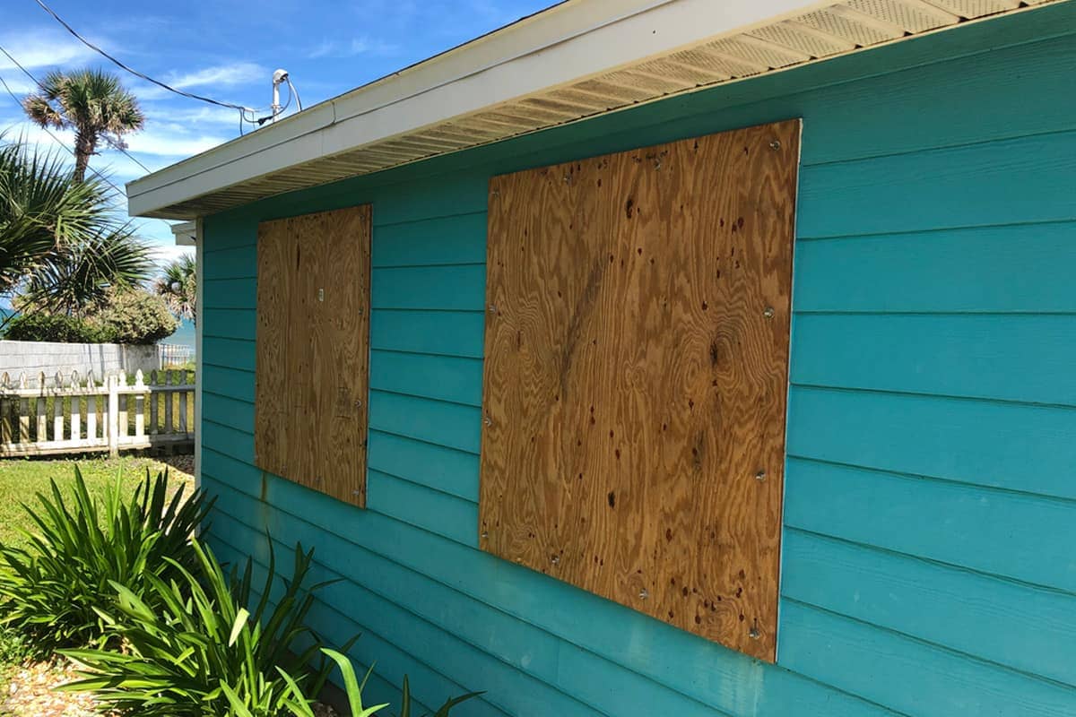 plywood can make a suitable protection for windows in hurricanes. They require work and effort to install and store. They don't look nice either. 
